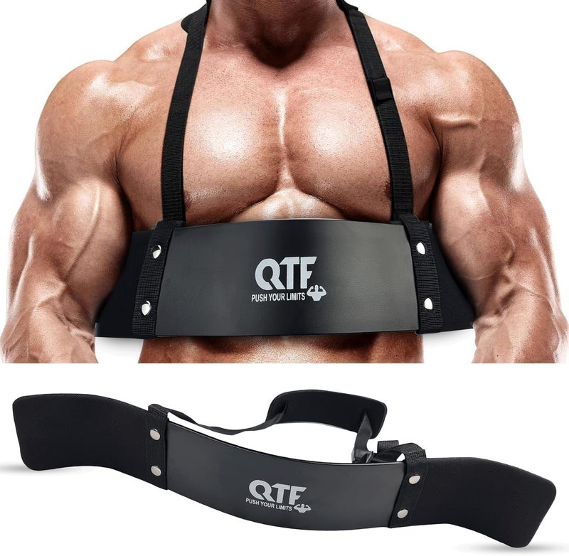 QTF Store مضخم الذراعين لتمارين العضلات البايسبس والترايسبس، مصنوع من الألمنيوم الثقيل، مع حشوة ناعمة وسميكة حول الرقبة وأحزمة قابلة للتعديل لبناء ذراعين كبيرتين مع وسادة غير قابلة للانزلاق. - Image 5